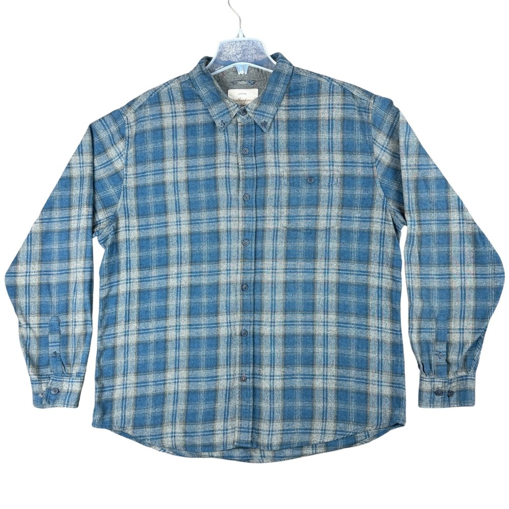 Weatherproof Vintage Mens XXL Blue Grey Plaid Flannel Button Down Shirt Gorpcore